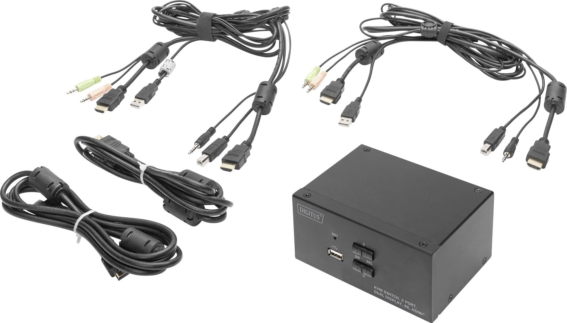 Digitus DS-12860 2+1 Port KVM-Umschalter HDMI Fernbedienung, Tastatur 3840 x 2160 Pixel