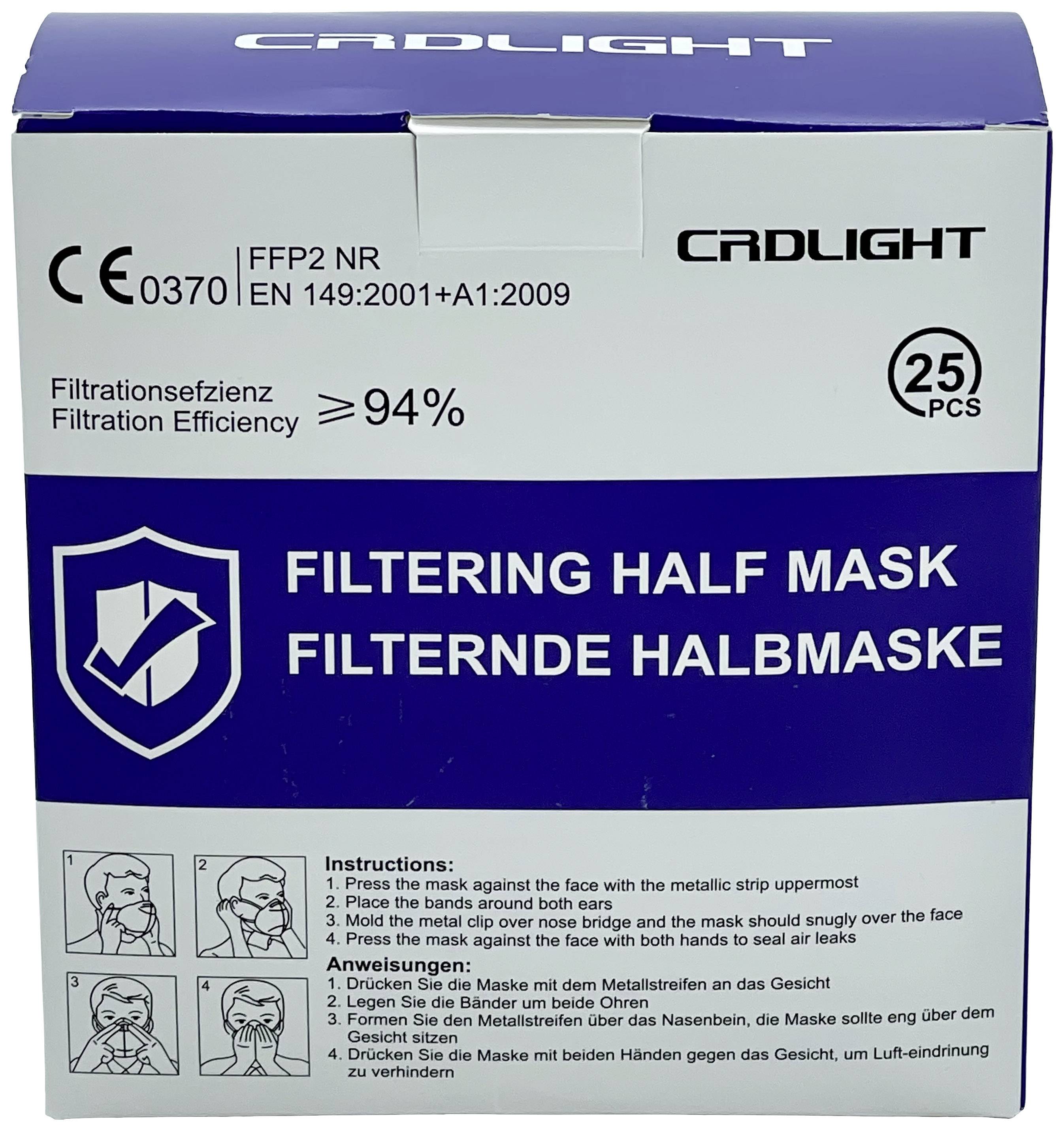 CRD Light CRDFFP2 Feinstaubmaske ohne Ventil FFP2 25 St. EN 149:2001 + A1:2009 DIN 149:2001 + A1:20