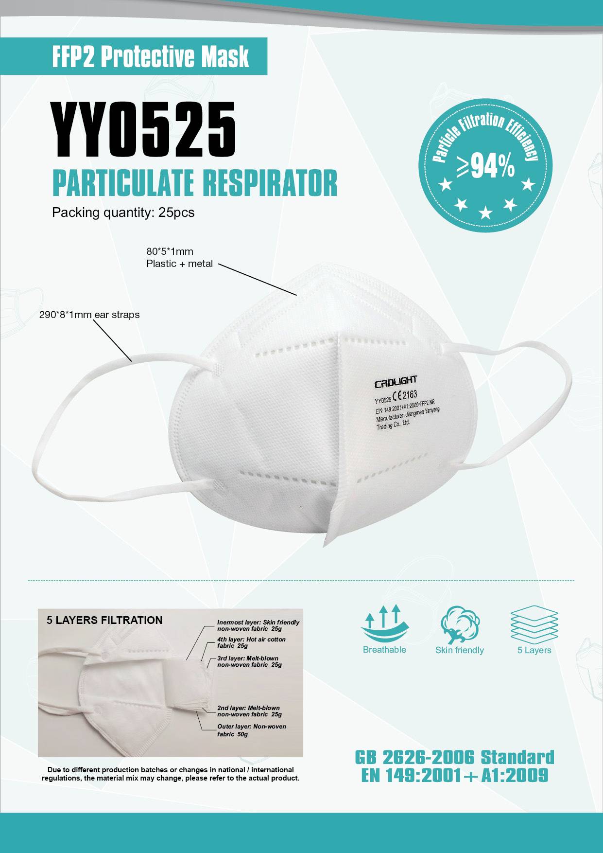 CRD Light CRDFFP2 Feinstaubmaske ohne Ventil FFP2 25 St. EN 149:2001 + A1:2009 DIN 149:2001 + A1:2009