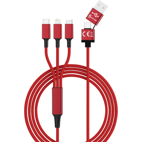 Smrter USB-Ladekabel USB 2.0 USB-A Stecker, USB-C® Stecker, Apple Lightning Stecker, USB-Micro-B Stecker 1.20m Rot