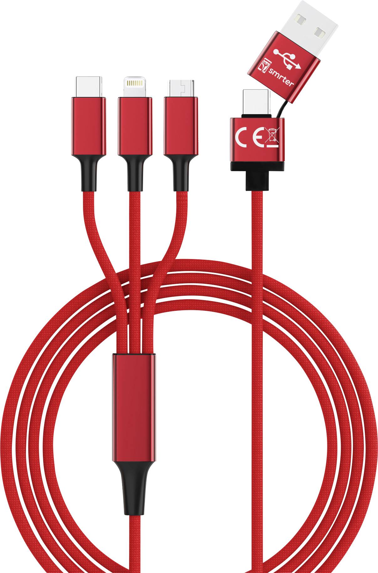 Smrter USB-Ladekabel USB 2.0 USB-A Stecker, USB-C® Stecker, Apple Lightning Stecker, USB-Micro-B Stecker 1.20m Rot