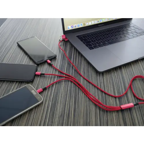 Smrter USB-Ladekabel USB 2.0 USB-A Stecker, USB-C® Stecker, Apple Lightning Stecker, USB-Micro-B Stecker 1.20m Rot Smrter USB-Ladekabel USB 2.0 USB-A Stecker, USB-C® Stecker, Apple Lightning Stecker, USB-Micro-B Stecker 1.20m Rot