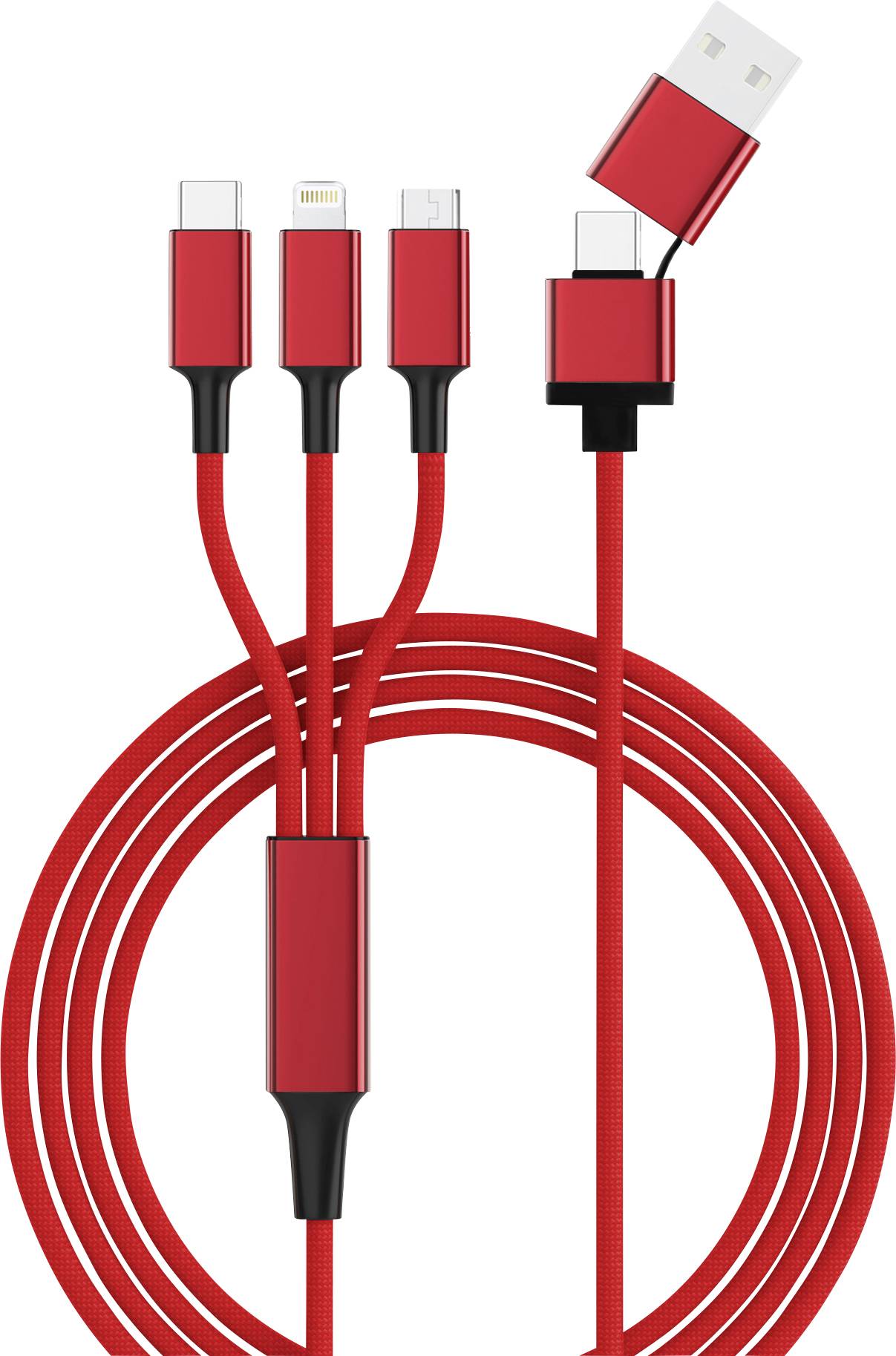 Smrter USB-Ladekabel USB 2.0 USB-A Stecker, USB-C® Stecker, Apple Lightning Stecker, USB-Micro-B Stecker 1.20m Rot