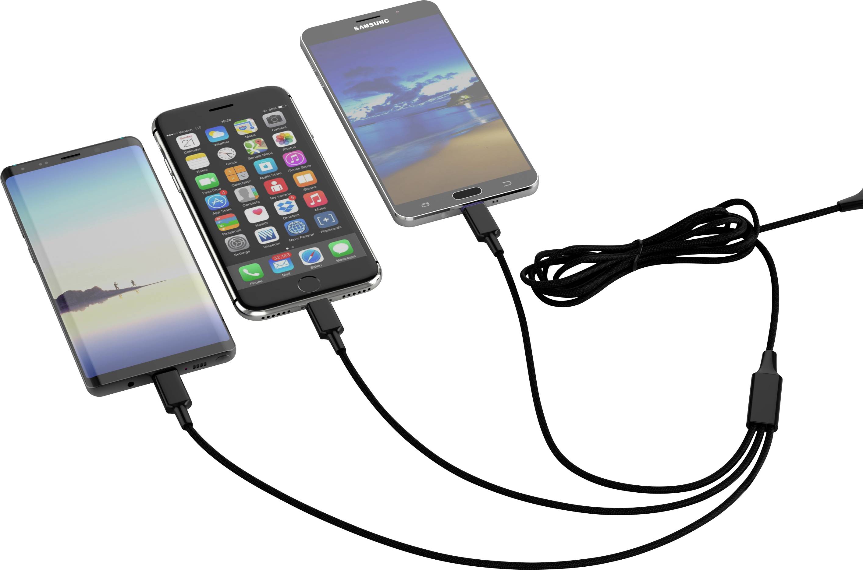 Smrter USB-Ladekabel USB 2.0 USB-A Stecker, USB-C® Stecker, Apple Lightning Stecker, USB-Micro-B Stecker 1.20m Schwarz