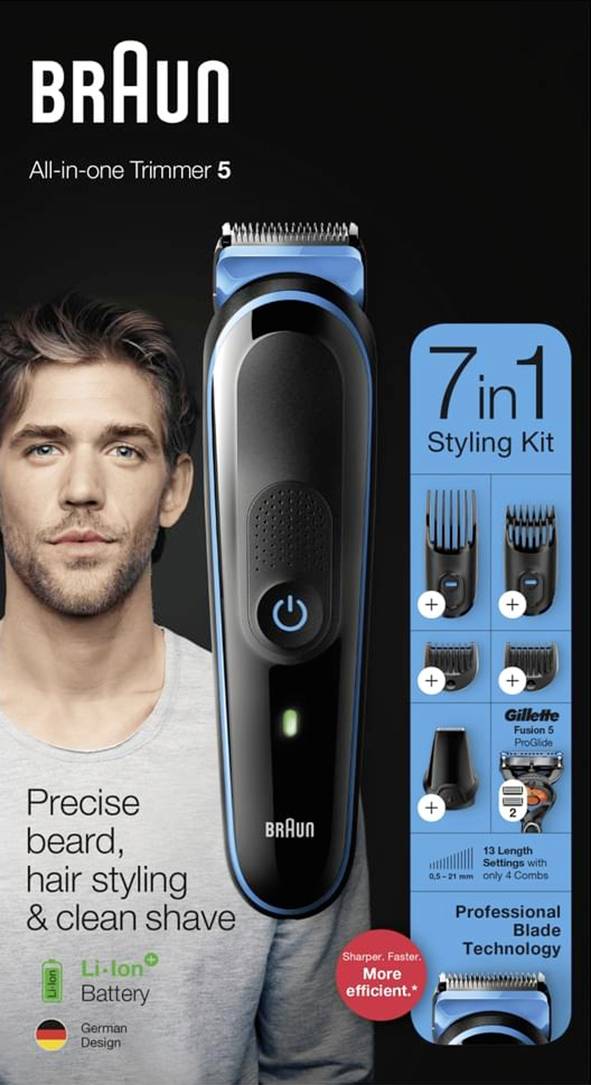 Braun Multi-Grooming-Kit MGK5245 Bartschneider, Haarschneider, Rasierer abwaschbar Schwarz, Blau