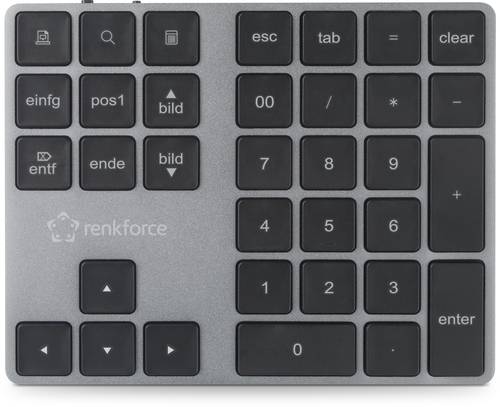 Renkforce RF-NK-200 Bluetooth® Nummernblock Wiederaufladbar Grau