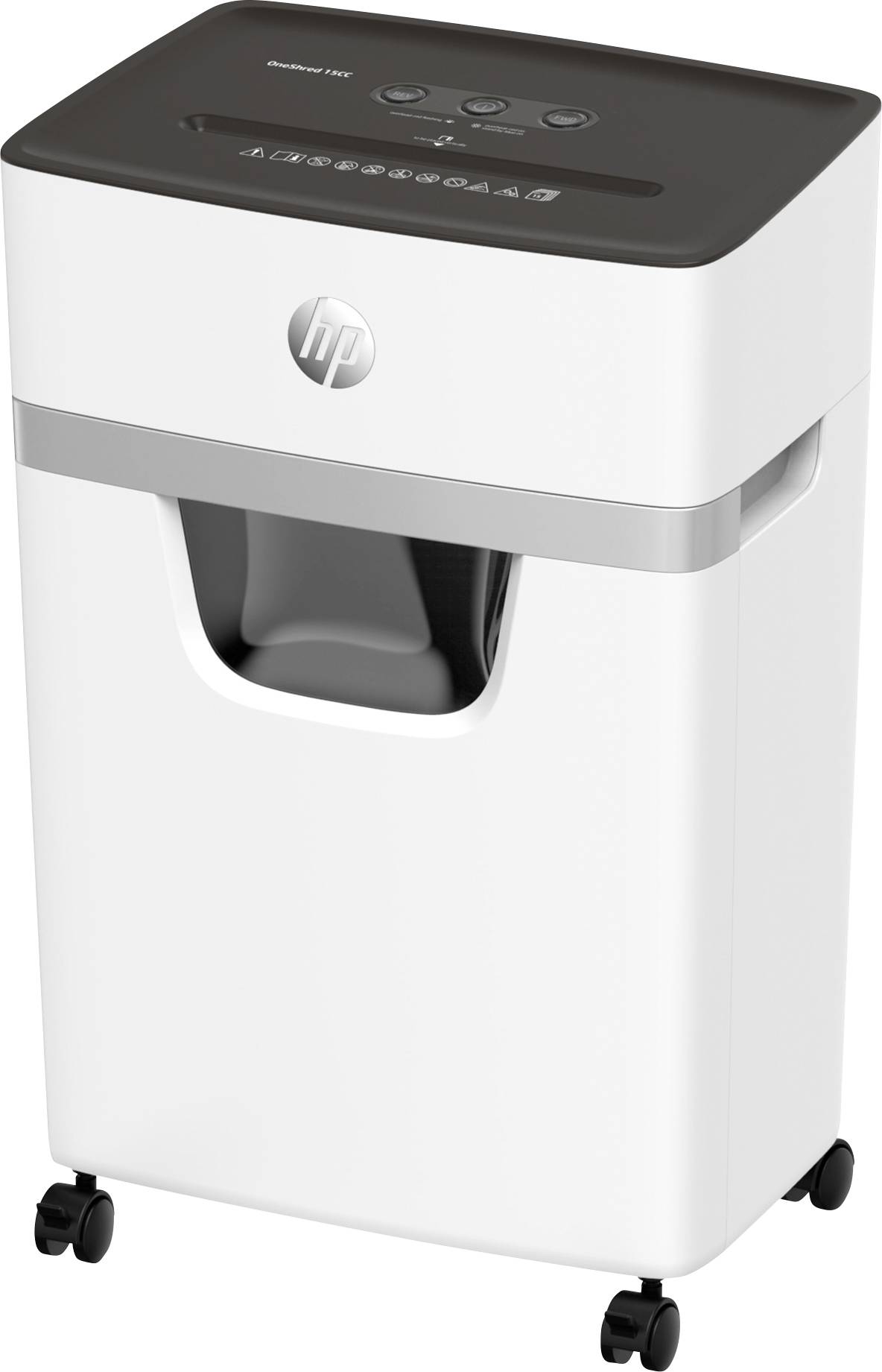 HP OneShred 15CC Aktenvernichter 15 Blatt Partikelschnitt 4 x 35 mm P-4 20 l Vernichtet auch Büroklammern, Kreditkarten, Heftklammern