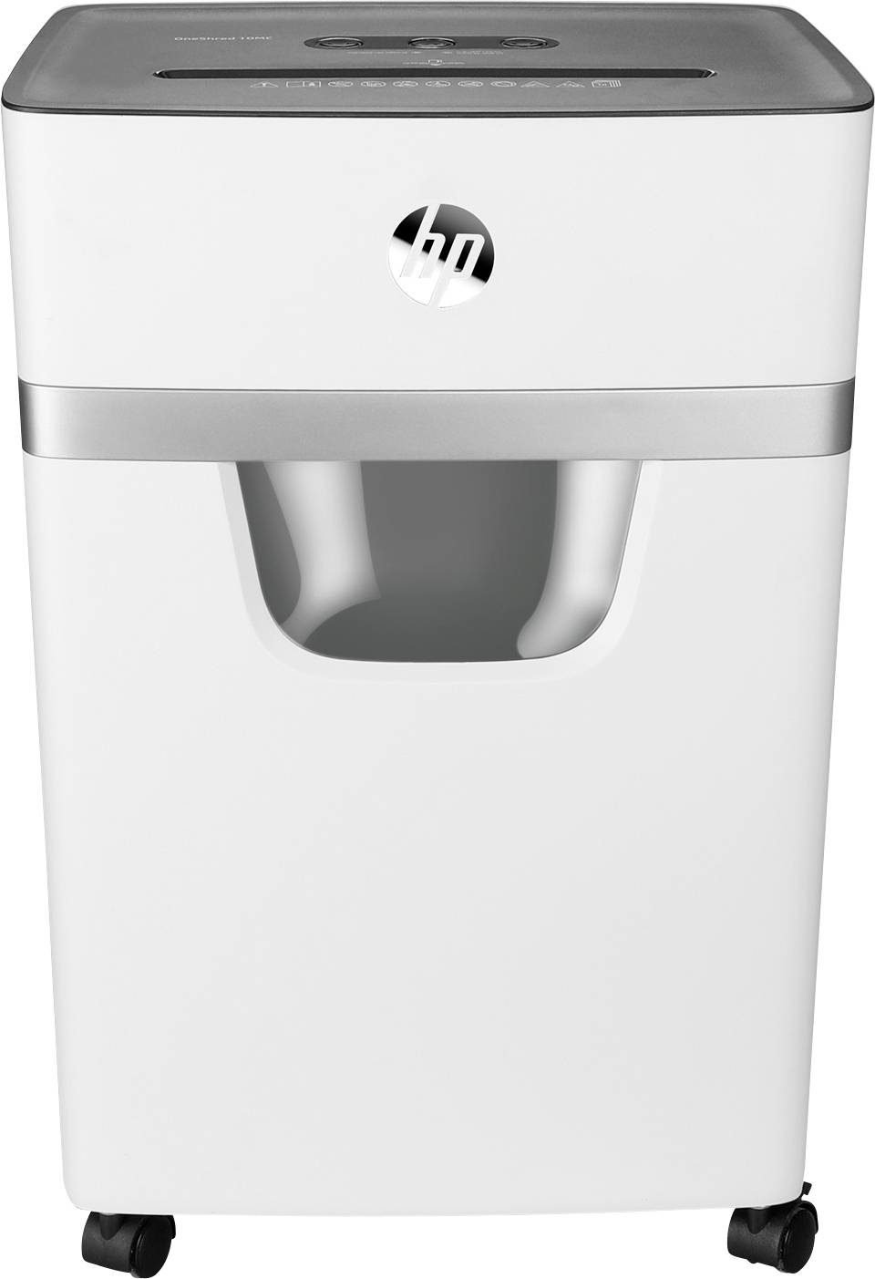 HP OneShred 10MC Aktenvernichter 10 Blatt Partikelschnitt 2 x 15mm P-5 20l Vernichtet auch Büroklammern, Kreditkarte, Heftklammern