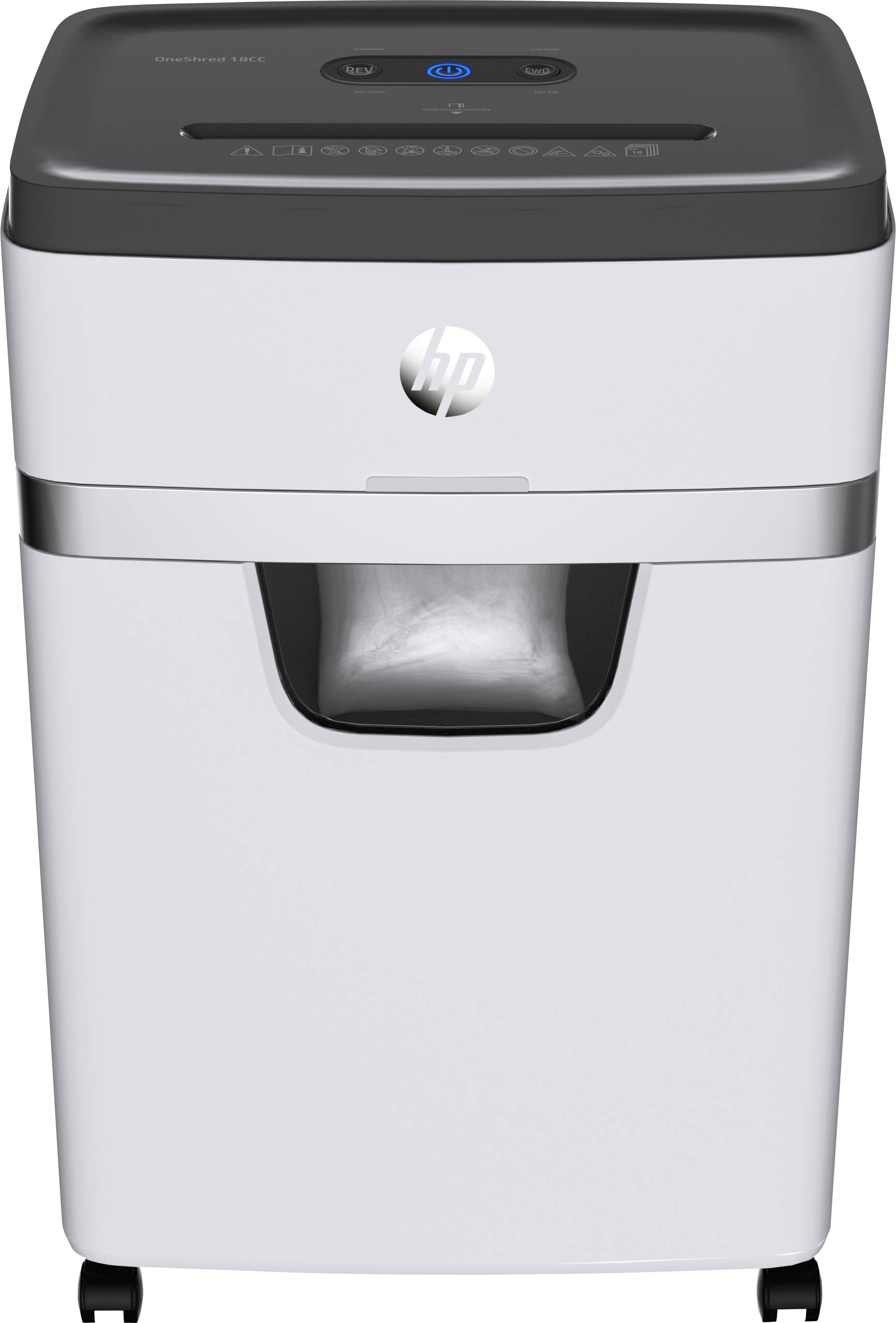 HP OneShred 18CC Aktenvernichter 18 Blatt Partikelschnitt 4 x 35 mm P-4 25 l Vernichtet auch Büroklammern, Kreditkarten, Heftklammern