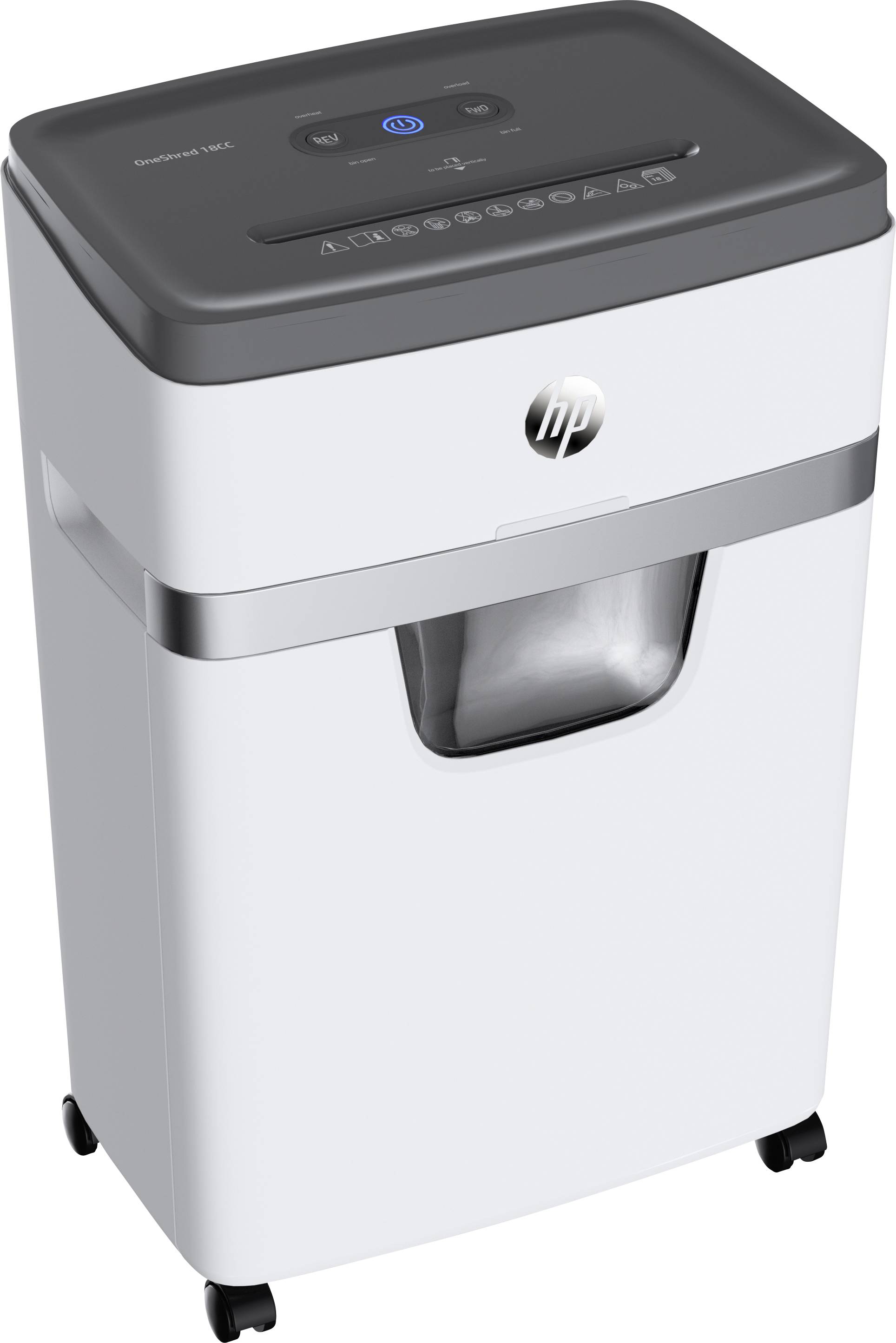 HP OneShred 18CC Aktenvernichter 18 Blatt Partikelschnitt 4 x 35 mm P-4 25 l Vernichtet auch Büroklammern, Kreditkarten, Heftklammern