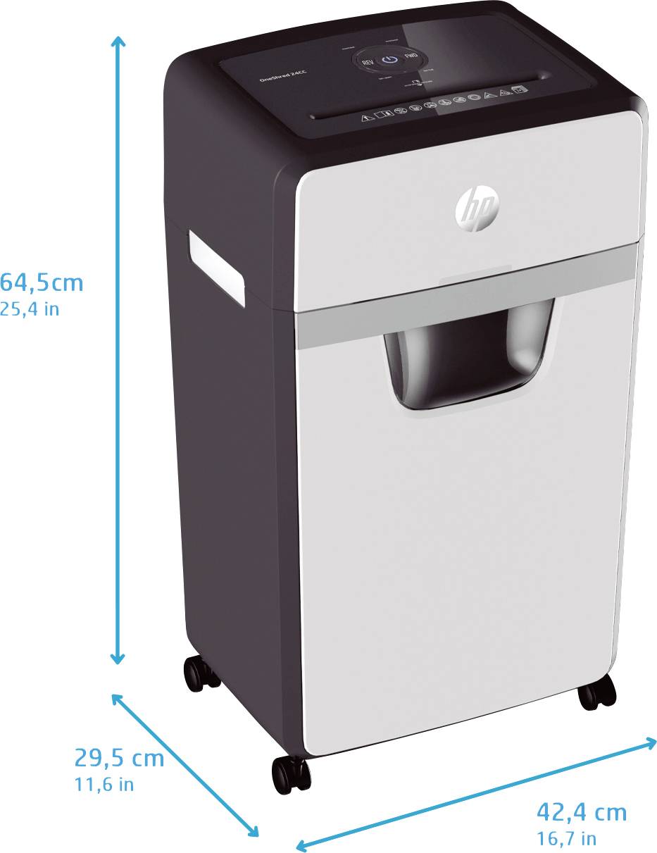 HP OneShred 24CC Aktenvernichter 24 Partikelschnitt 4 x 35 mm 30 l Vernichtet auch Büroklammern, Kreditkarte, Heftklammern