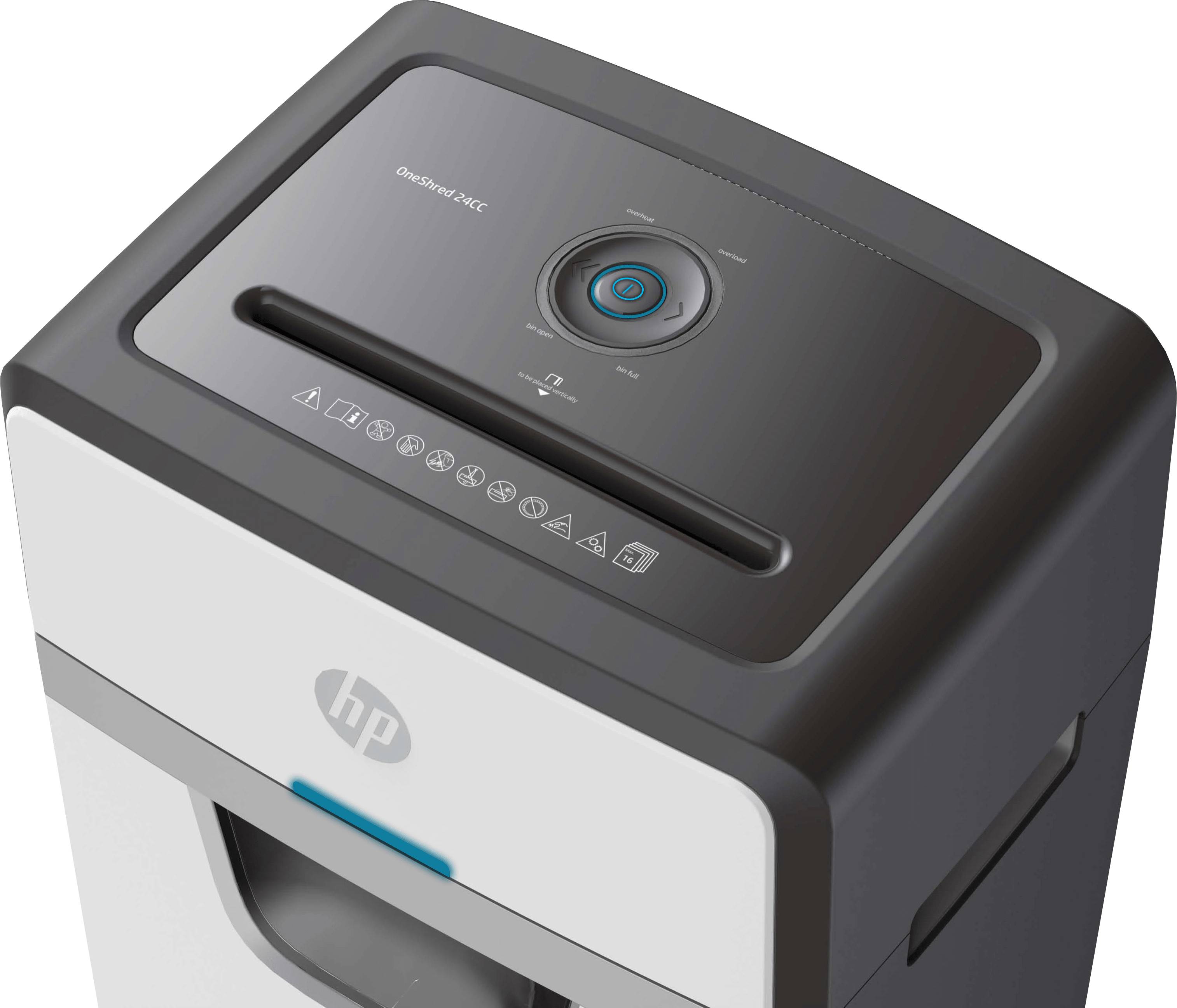 HP OneShred 24CC Aktenvernichter 24 Partikelschnitt 4 x 35 mm 30 l Vernichtet auch Büroklammern, Kreditkarte, Heftklammern