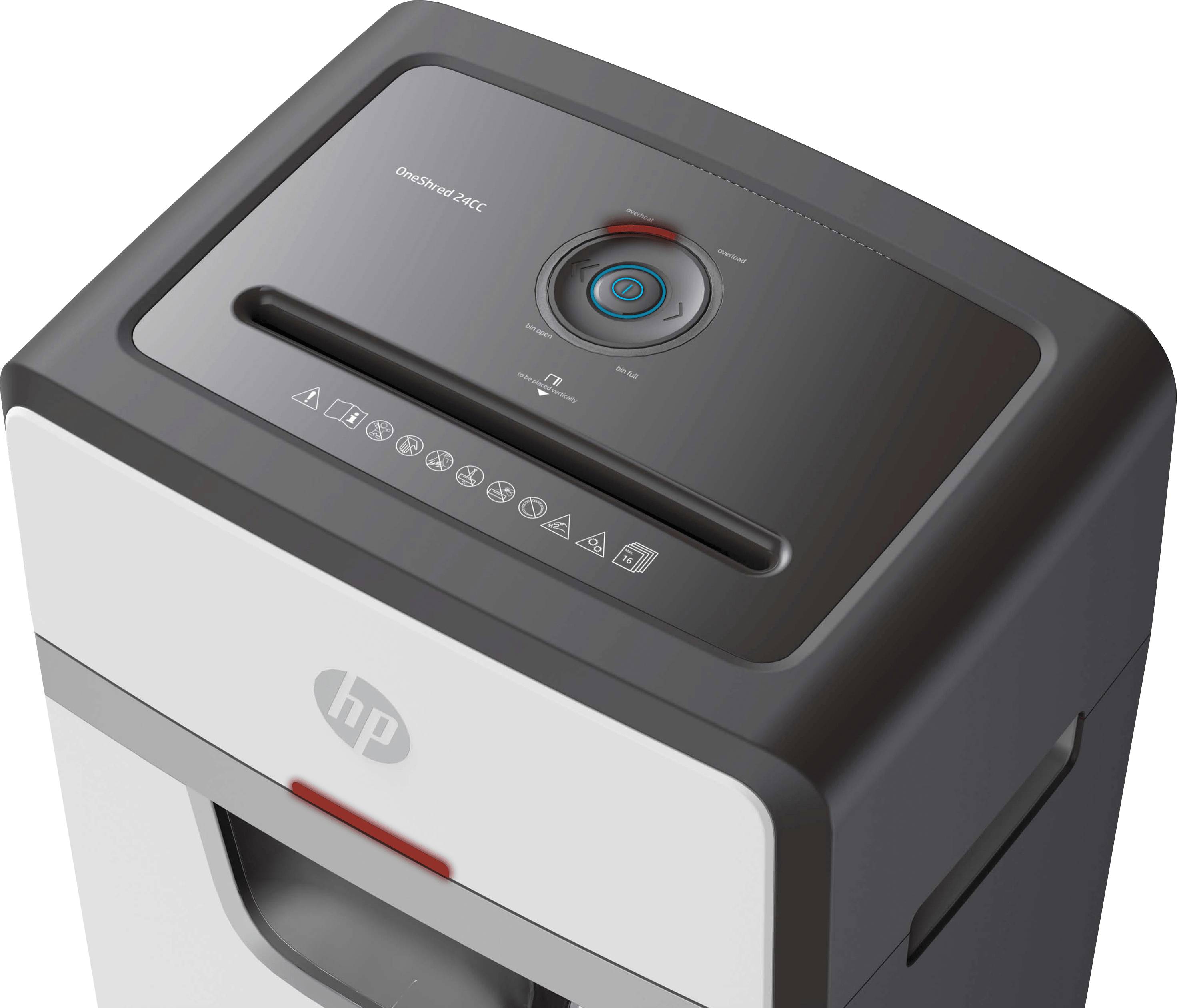 HP OneShred 24CC Aktenvernichter 24 Partikelschnitt 4 x 35 mm 30 l Vernichtet auch Büroklammern, Kreditkarte, Heftklammern