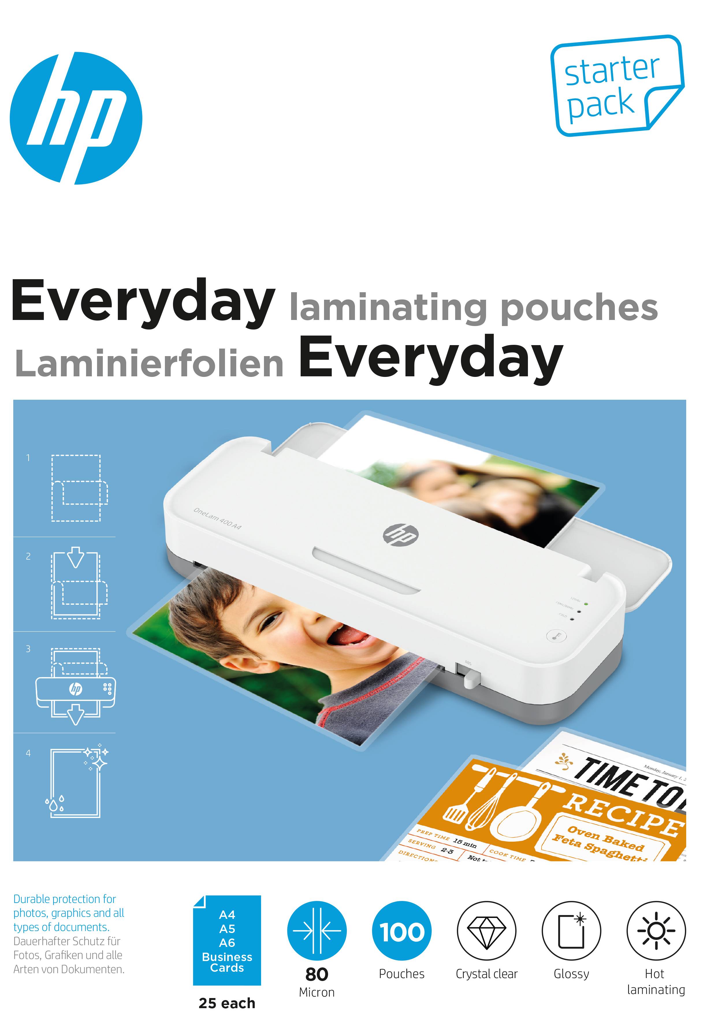 HP Laminierfolie DIN A4, DIN A5, DIN A6, Visitenkarten 80 micron glänzend 100St.