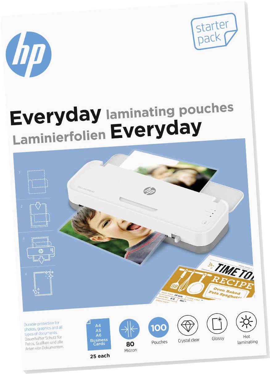 HP Laminierfolie DIN A4, DIN A5, DIN A6, Visitenkarten 80 micron glänzend 100St.