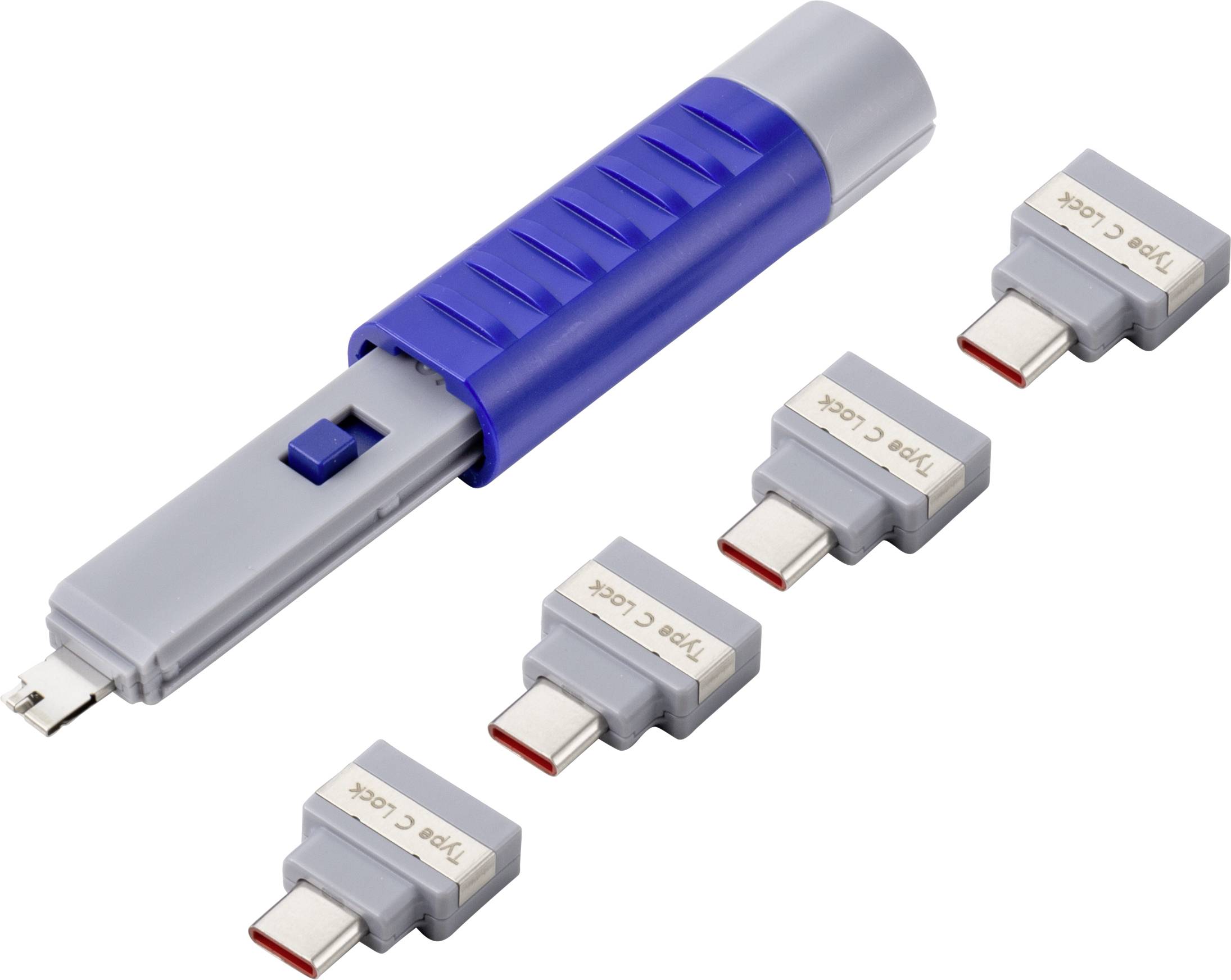 Renkforce USB Port Schloss RF-4696494 4er Set Blau, Grau inkl. 1 Schlüssel RF-4696494