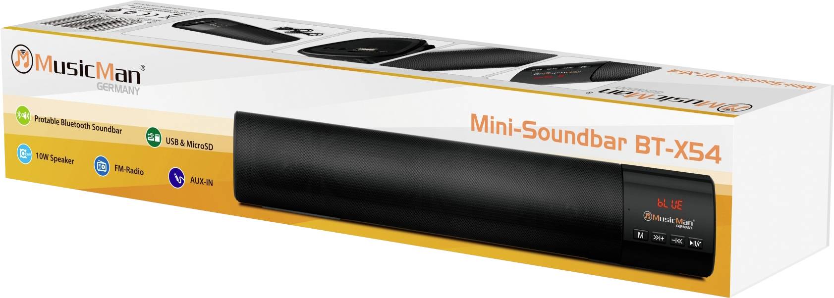 Music Man BT-X54 Soundbar, Mobiler Lautsprecher Schwarz Bluetooth®, USB