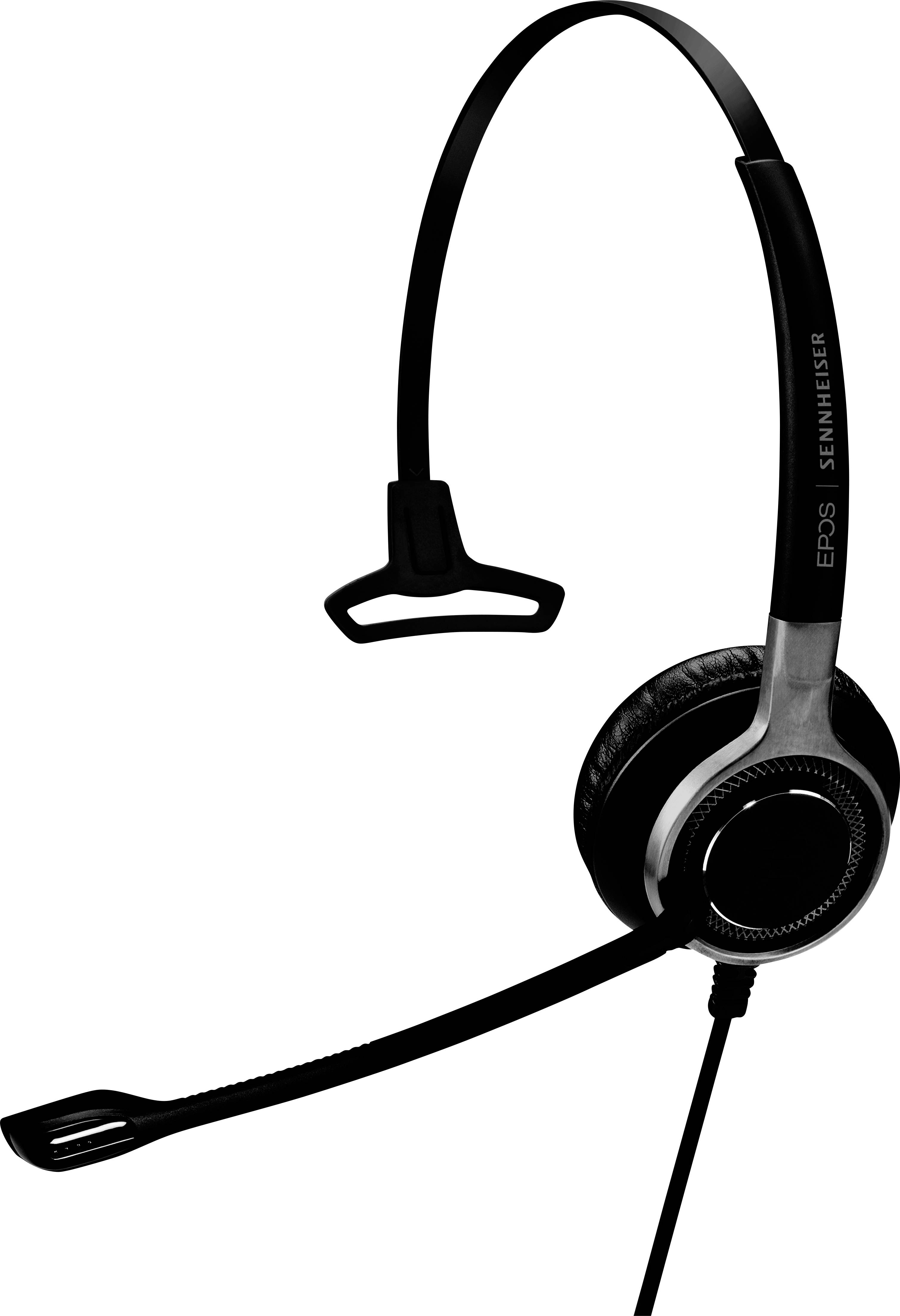 Ein schwarzes Headset mit einseitigem Ohrhörer und Mikrofonarm. Geeignet für Telefonie oder Online-Meetings.