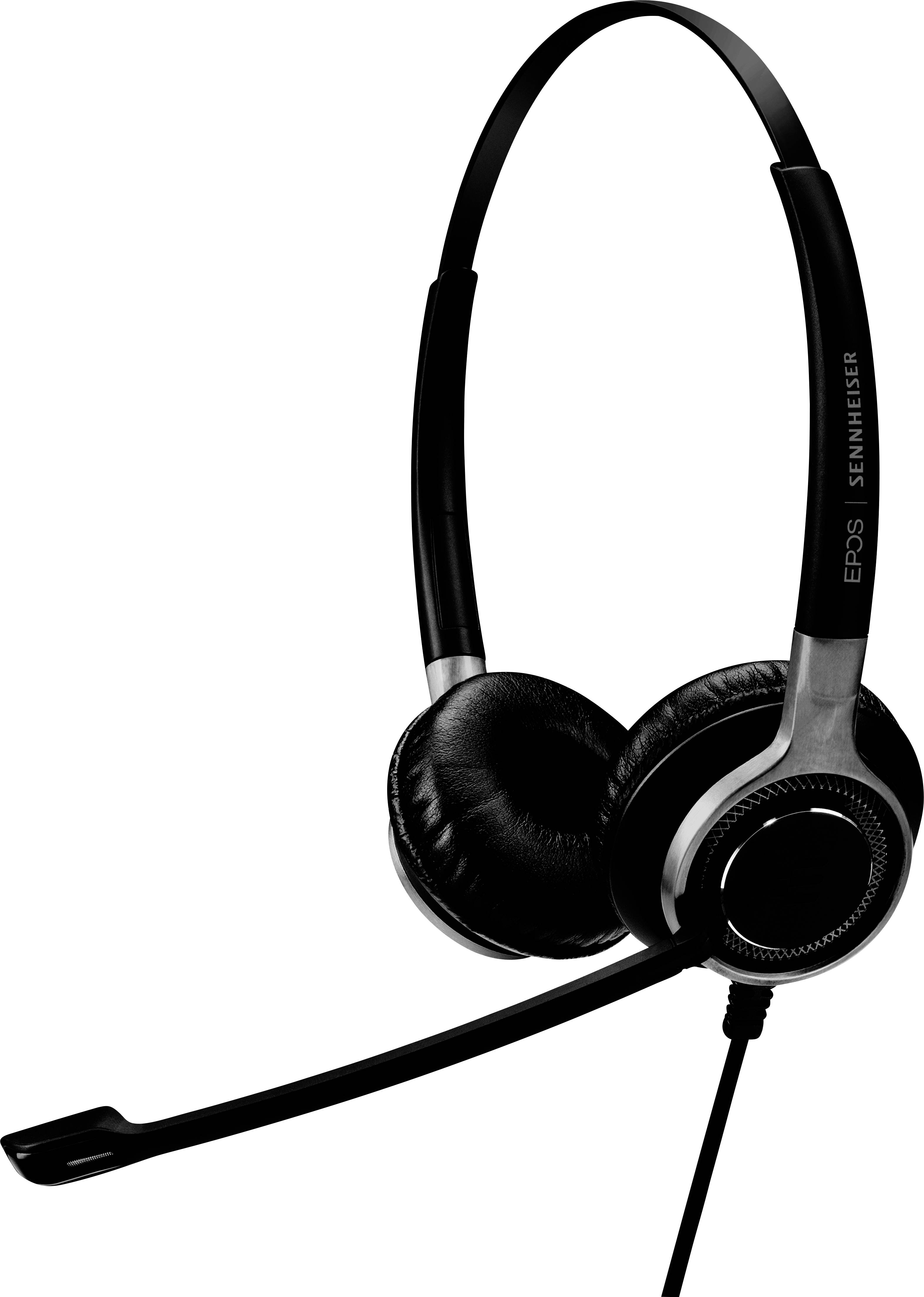 Schwarzes Headset mit Mikrofonarm, ergonomischen Ohrpolstern und verstellbarem Kopfbügel, geeignet für Büroarbeiten und Anrufe.