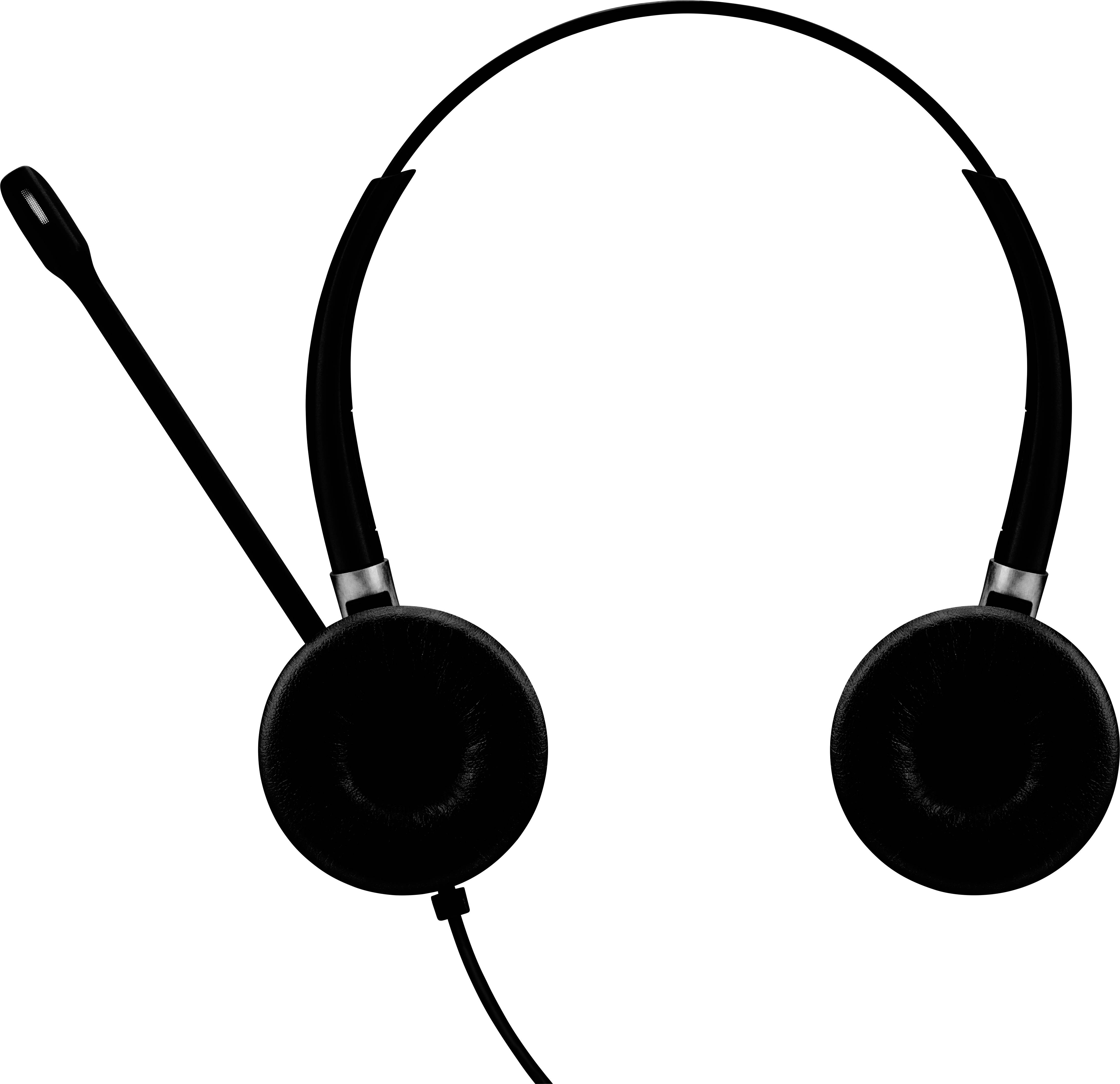 Schwarzes Headset mit Mikrofonarm; eignet sich zum Telefonieren oder für Online-Meetings.