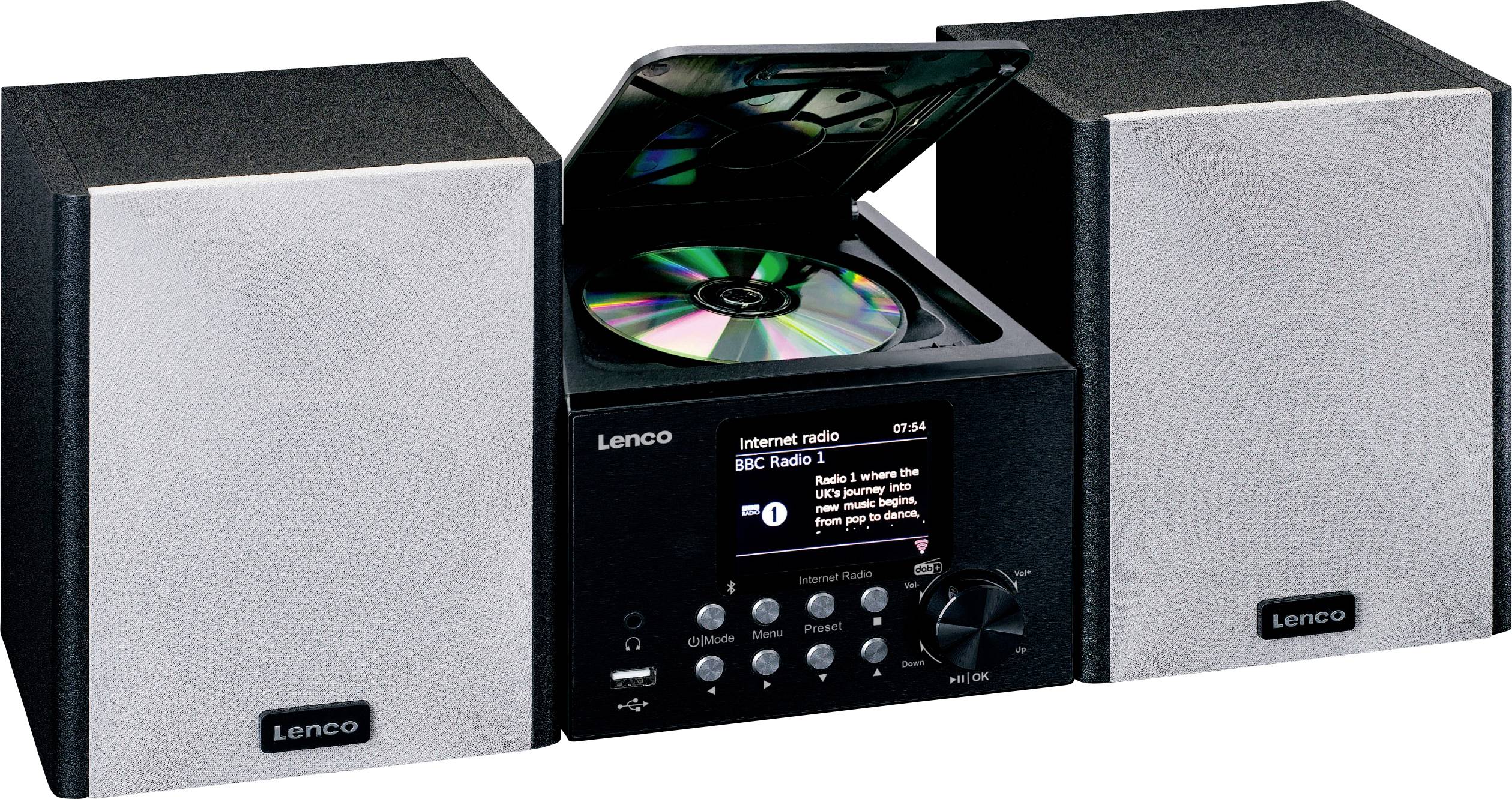 Lenco MC-250BK Stereoanlage Bluetooth®, CD, DAB+, Internetradio, USB, UKW, 2 x 10 W Schwarz