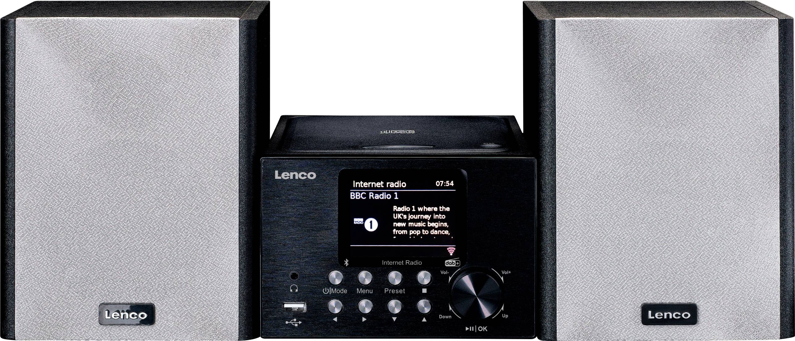 Lenco MC-250BK Stereoanlage Bluetooth®, CD, DAB+, Internetradio, USB, UKW, 2 x 10 W Schwarz