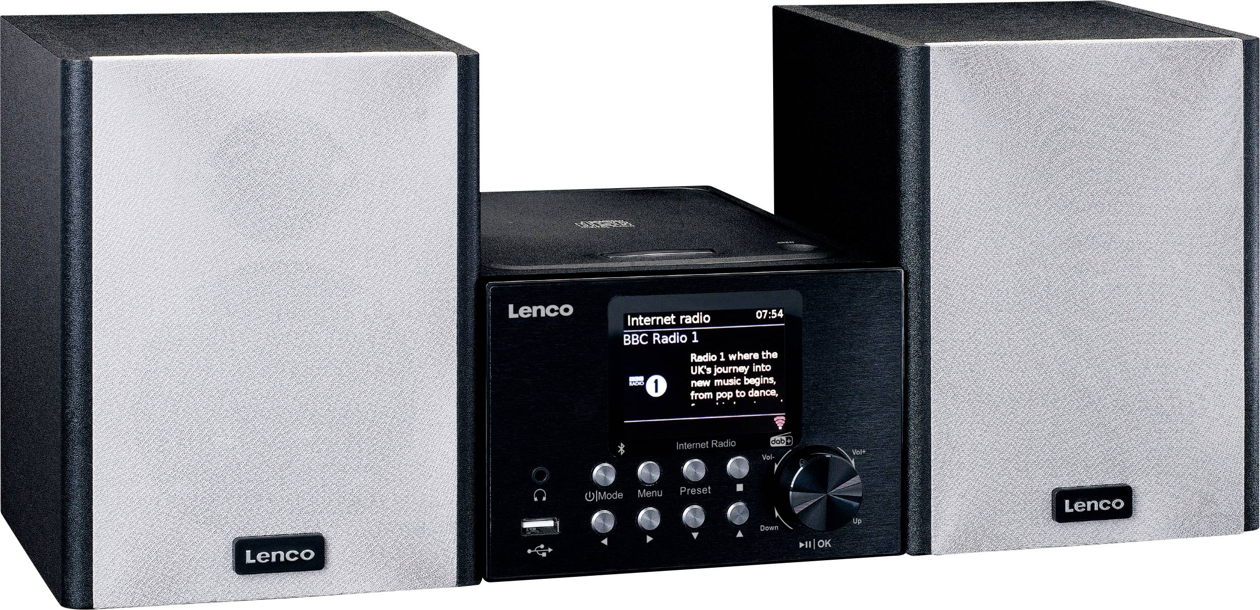 Lenco MC-250BK Stereoanlage Bluetooth®, CD, DAB+, Internetradio, USB, UKW, 2 x 10 W Schwarz