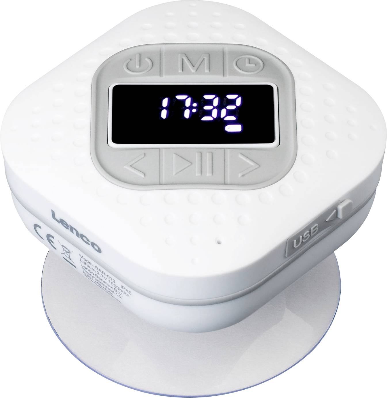 Lenco BAR-013 Badradio UKW Bluetooth®, UKW spritzwassergeschützt, wiederaufladbar Weiß