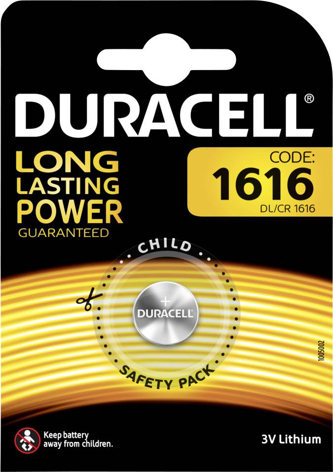 Duracell 1616 Knopfzellenbatterie in Sicherheitsverpackung für Kinder. 3V Lithium, langlebige Leistung garantiert.