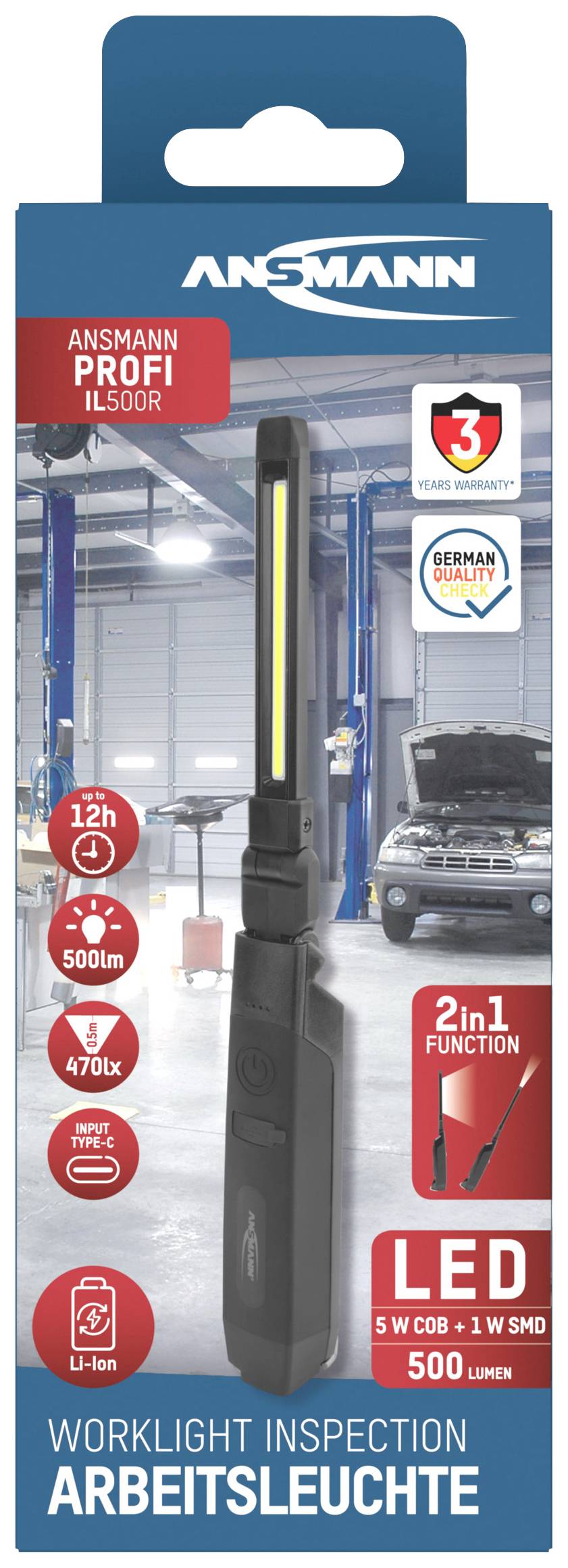Ansmann 990-00111 Profi 500 LED Werkstatt-Stableuchte akkubetrieben 5 W 500 lm