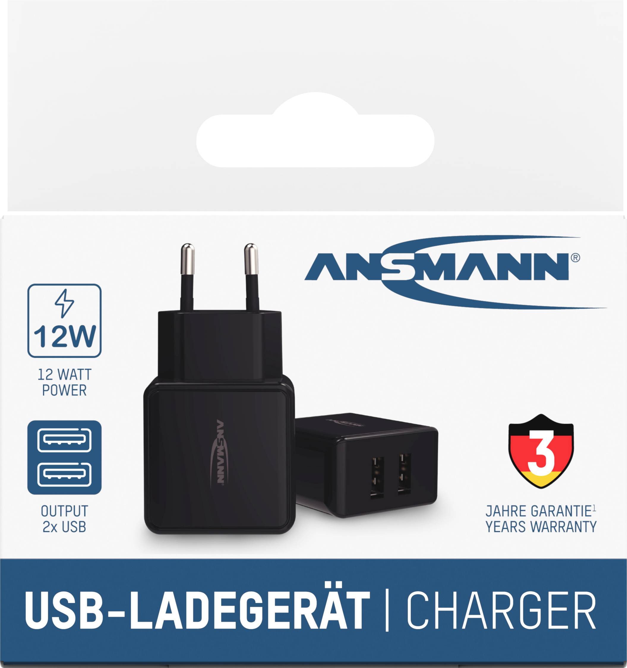 Ansmann HomeCharger HC212 USB Ladegerät 12 W 2x USB-A Schwarz Innenbereich