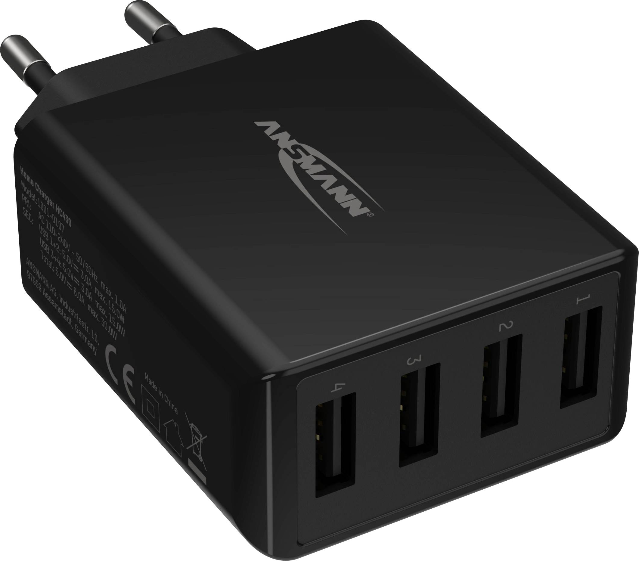 Ansmann HomeCharger HC430 USB Ladegerät 30 W 4x USB-A Schwarz Innenbereich