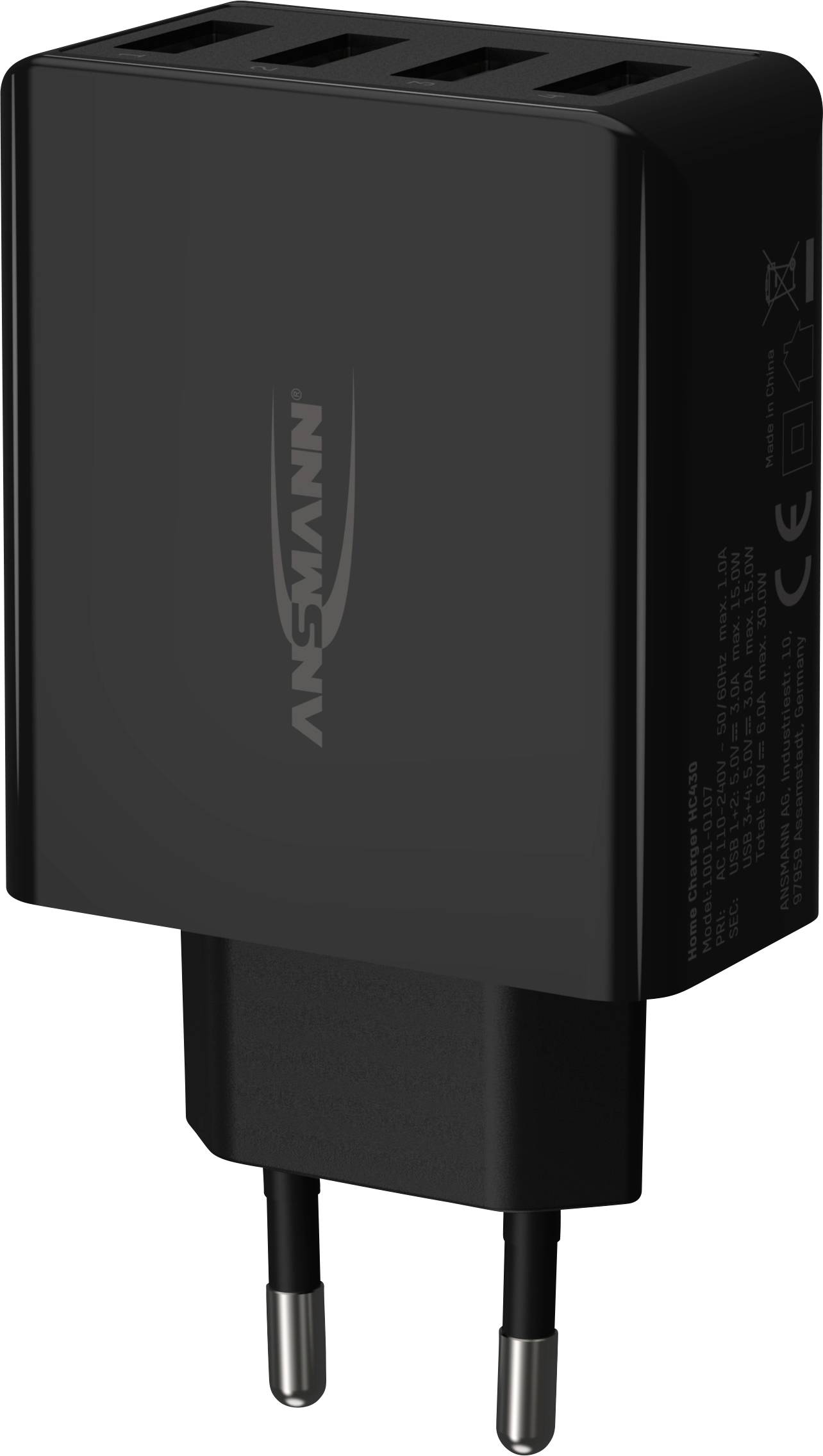 Ansmann HomeCharger HC430 USB-Ladegerät 30 W Steckdose Ausgangsstrom (max.) 6000 mA USB 2.0 Buchse A Anzahl Ausgänge: 4 x