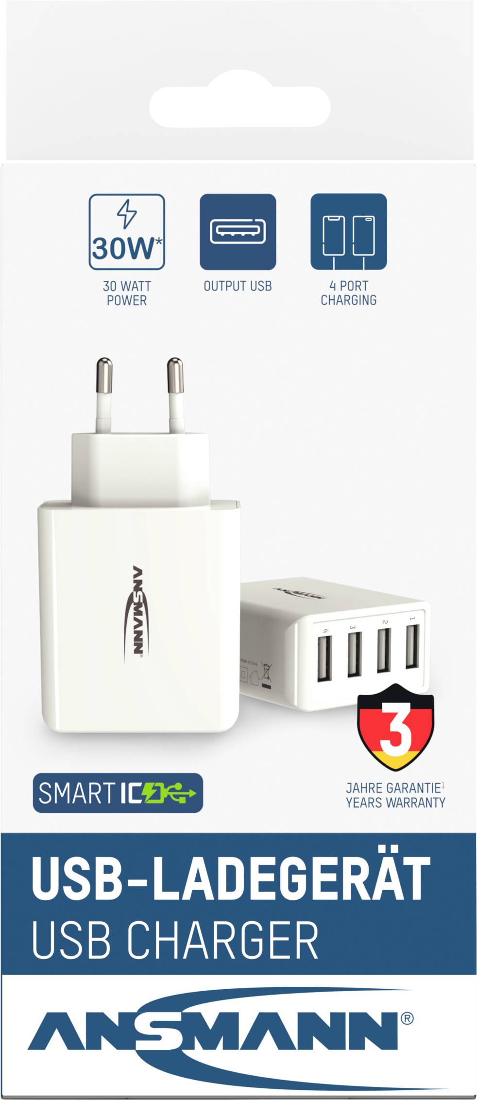 Ansmann HomeCharger HC430 USB Ladegerät 30 W 4x USB-A Weiß Innenbereich
