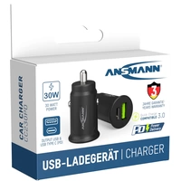 Ansmann InCar Charger CC230PD USB Ladegerät 30W 1x USB-A, 1x USB-C® USB PD Schwarz KFZ, LKW Ansmann InCar Charger CC230PD USB Ladegerät 30W 1x USB-A, 1x USB-C® USB PD Schwarz KFZ, LKW