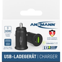 Ansmann InCar Charger CC230PD USB Ladegerät 30 W 1x USB-A, 1x USB-C® USB PD Schwarz KFZ, LKW Ansmann InCar Charger CC230PD USB Ladegerät 30 W 1x USB-A, 1x USB-C® USB PD Schwarz KFZ, LKW