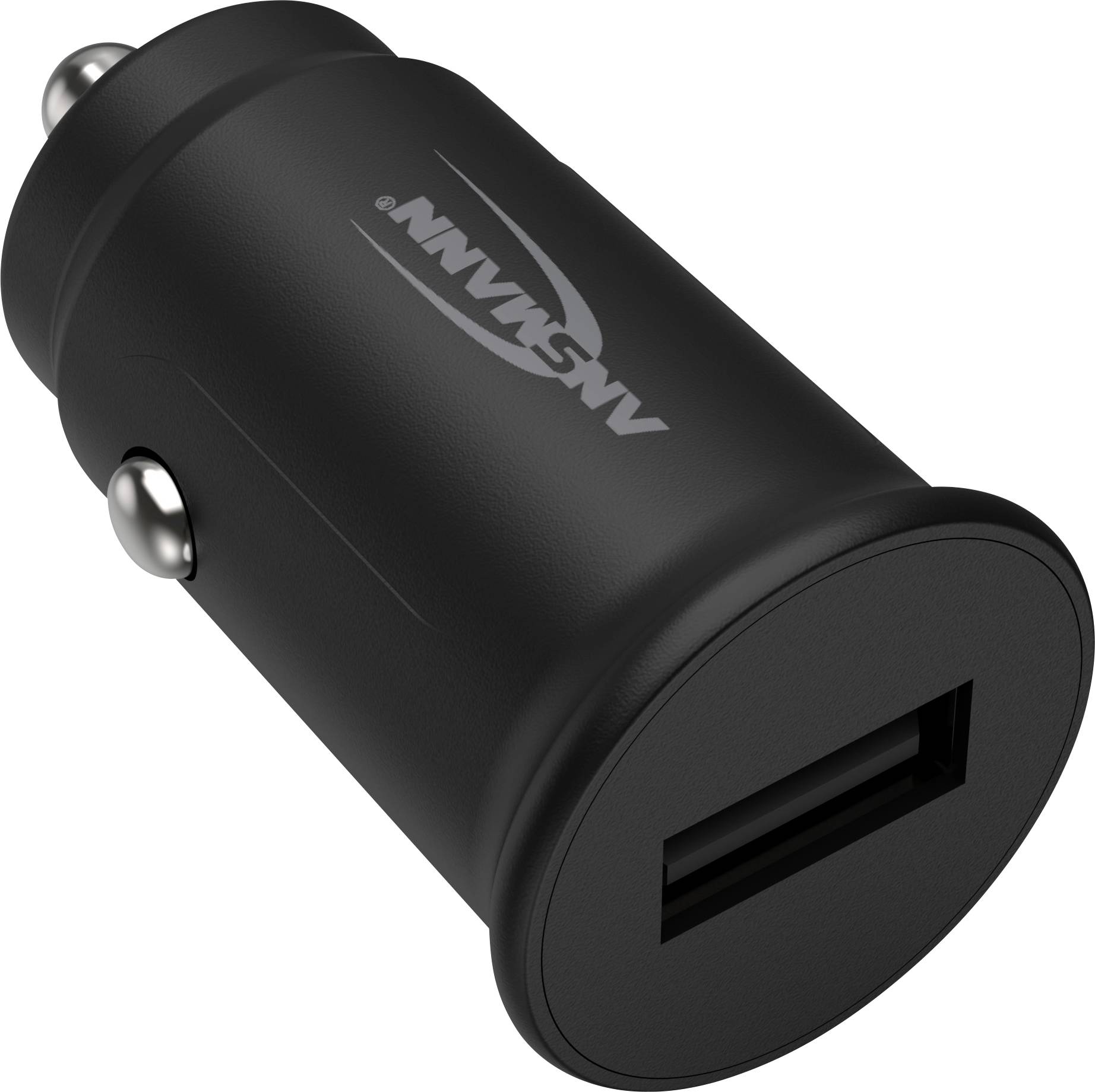 Schwarzer USB-Autoadapter mit einer USB-Buchse, zum Aufladen von Geräten über den Zigarettenanzünder im Auto.