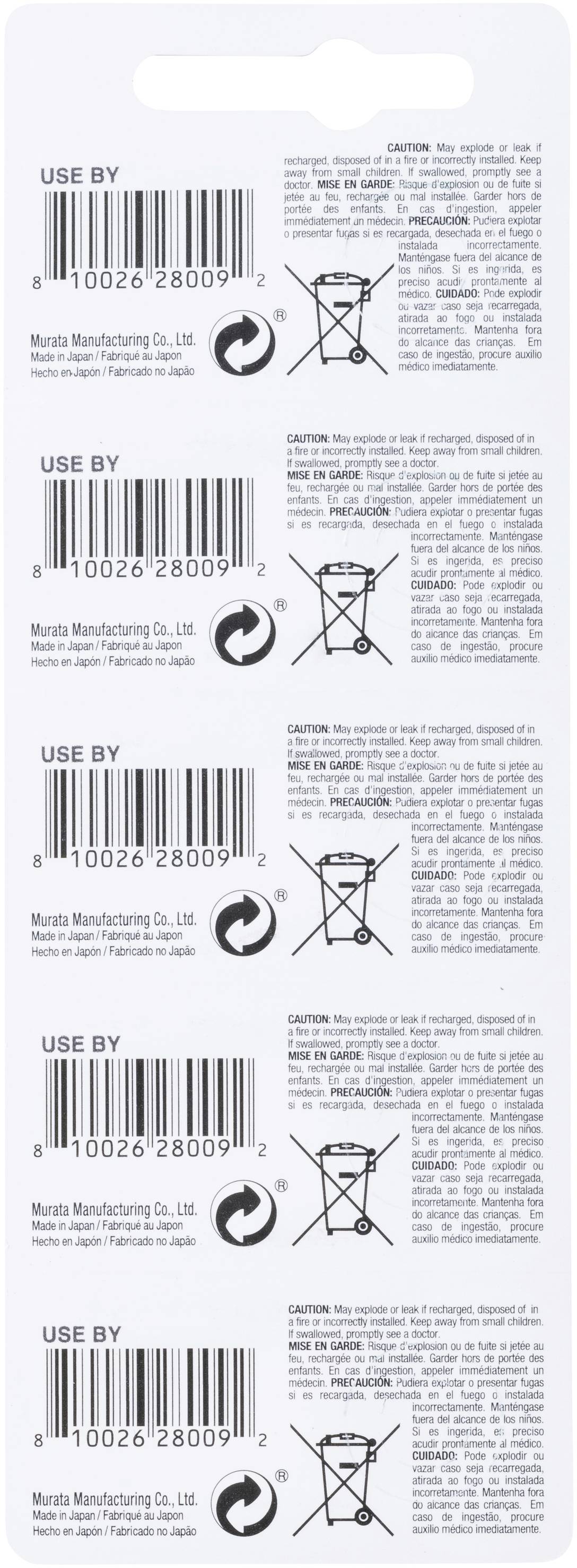 Murata LR44-BEAWW Knopfzelle LR 44 Alkali-Mangan 120 mAh 1.5V 5St.
