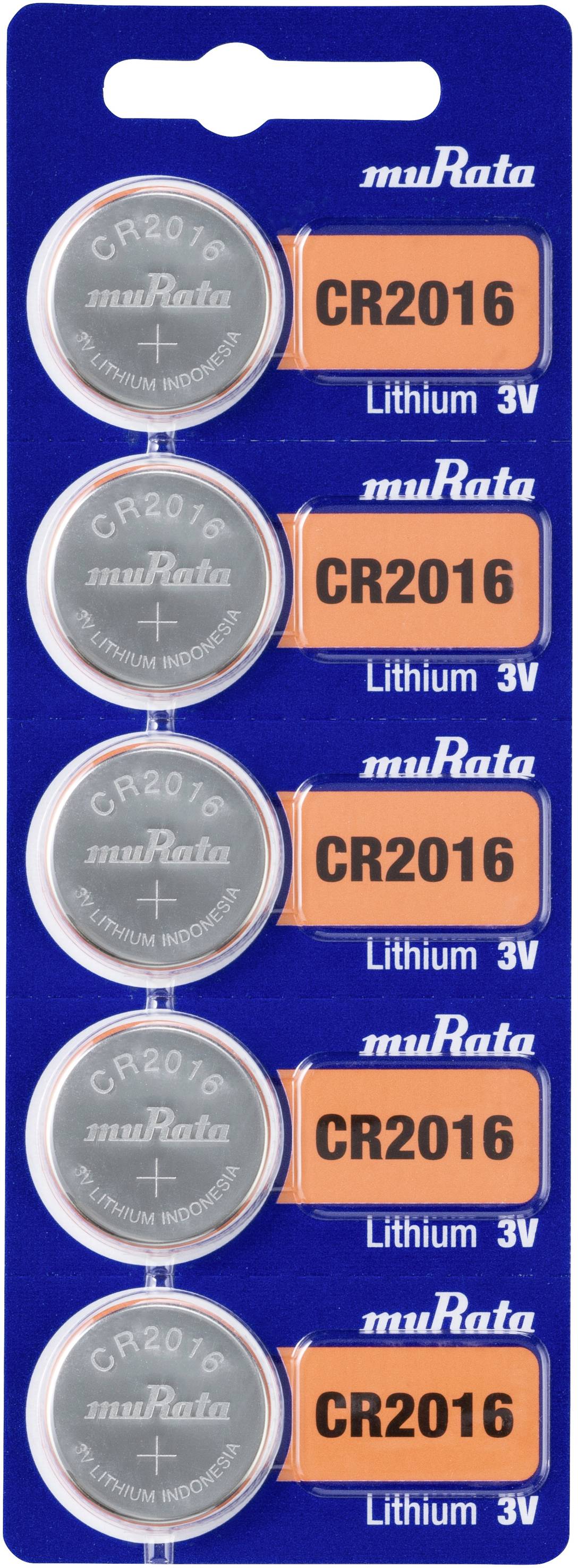 Murata Knopfzelle CR 2016 3 V 5 St. 90 mAh Lithium CR2016-BEABAE