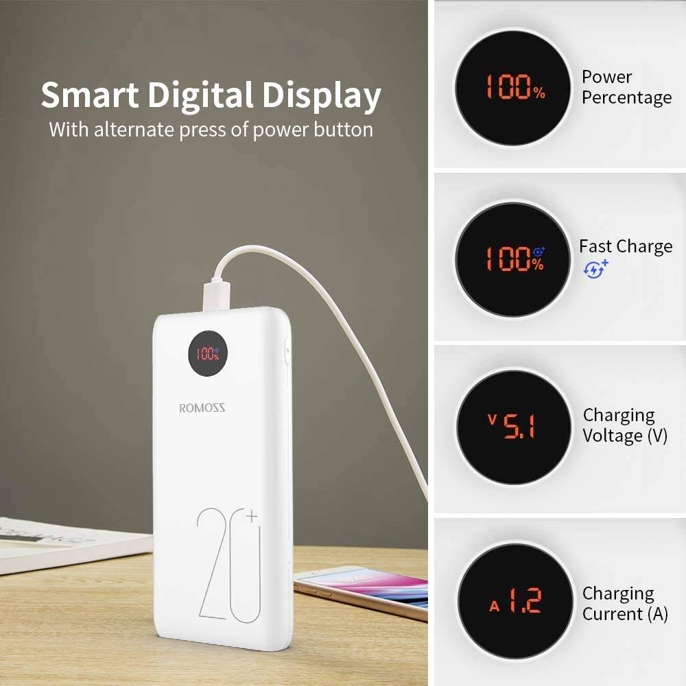 Romoss SW20 Pro Powerbank 20000 mAh Quick Charge Li-Ion Schwarz Statusanzeige