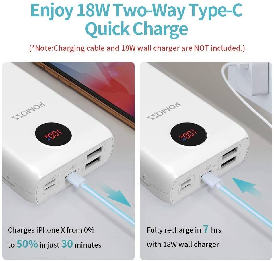 Romoss SW20 Pro Powerbank 20000 mAh Quick Charge Li-Ion Schwarz Statusanzeige