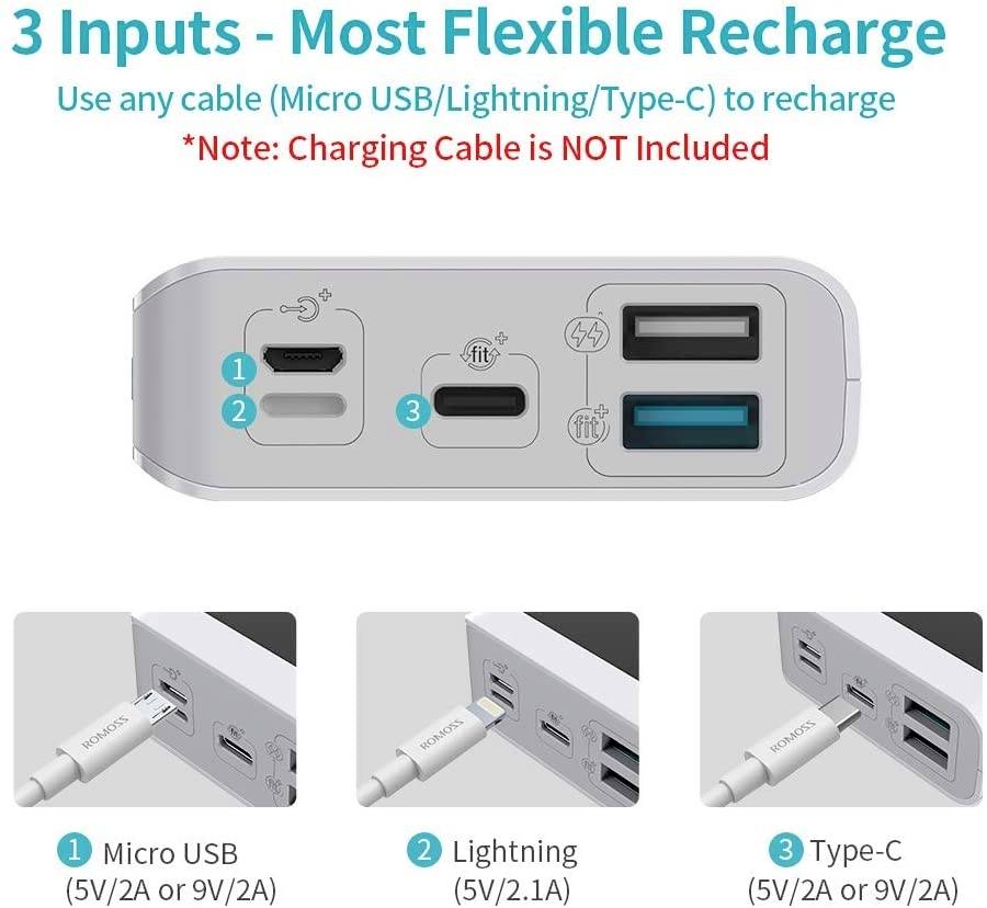 Romoss Sense 6PS+ Powerbank 20000 mAh Quick Charge Li-Ion Weiß Statusanzeige