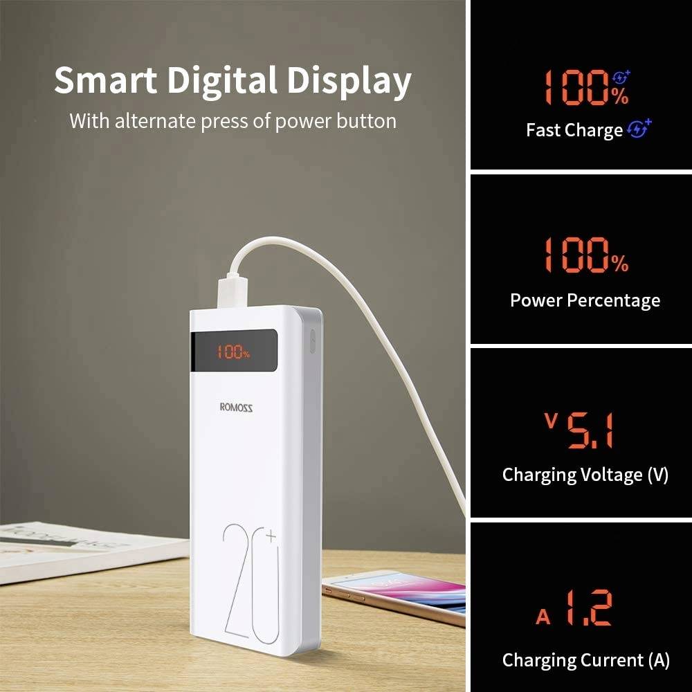Romoss Sense 6PS+ Powerbank 20000 mAh Quick Charge Li-Ion Weiß Statusanzeige