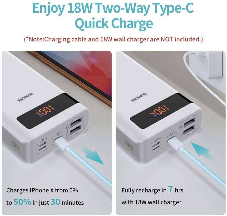 Romoss Sense 6PS+ Powerbank 20000 mAh Quick Charge Li-Ion Weiß Statusanzeige