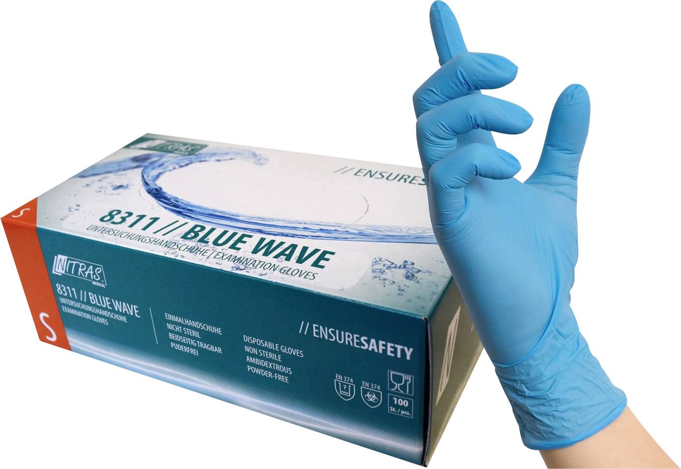NITRAS Blue Wave 832-L 100 St. Nitril Einweghandschuh Größe (Handschuhe): L