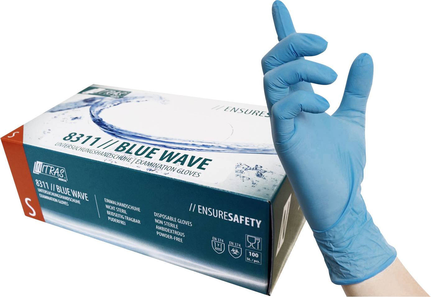 NITRAS Blue Wave 832-XL 100 St. Nitril Einweghandschuh Größe (Handschuhe): XL