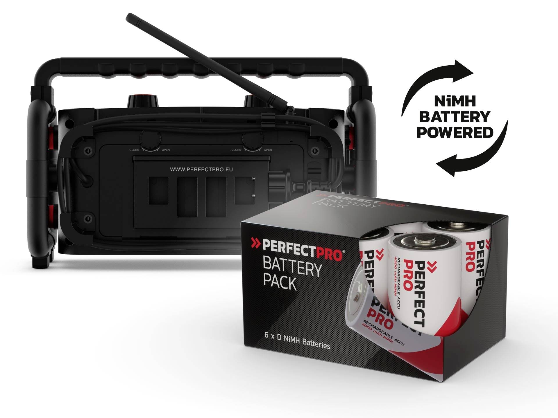 PerfectPro WORKSTATION Baustellenradio UKW, DAB+ Bluetooth®, AUX Akku-Ladefunktion, Freisprechfunktion, Inkl. Mikrofon