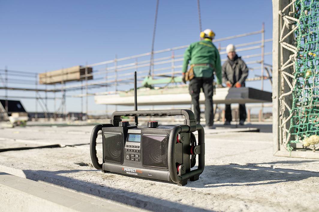 PerfectPro WORKSTATION Baustellenradio UKW, DAB+ Bluetooth®, AUX Akku-Ladefunktion, Freisprechfunktion, Inkl. Mikrofon