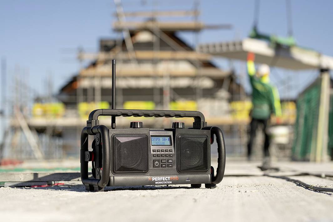 PerfectPro WORKSTATION Baustellenradio UKW, DAB+ Bluetooth®, AUX Akku-Ladefunktion, Freisprechfunktion, Inkl. Mikrofon