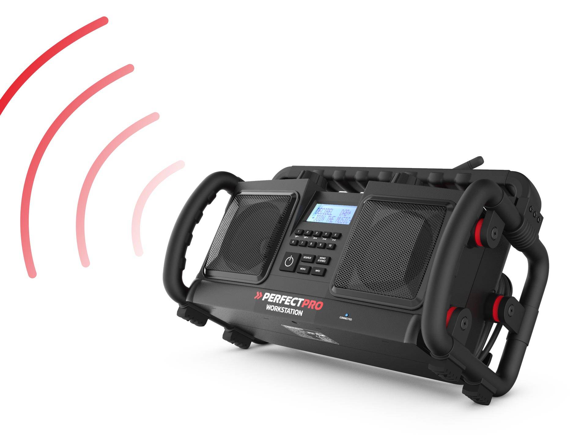 PerfectPro WORKSTATION Baustellenradio UKW, DAB+ Bluetooth®, AUX Akku-Ladefunktion, Freisprechfunktion, Inkl. Mikrofon